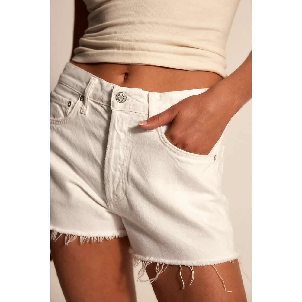 $158 AGOLDE Parker Distressed Denim Shorts White Organic Cotton Size 26